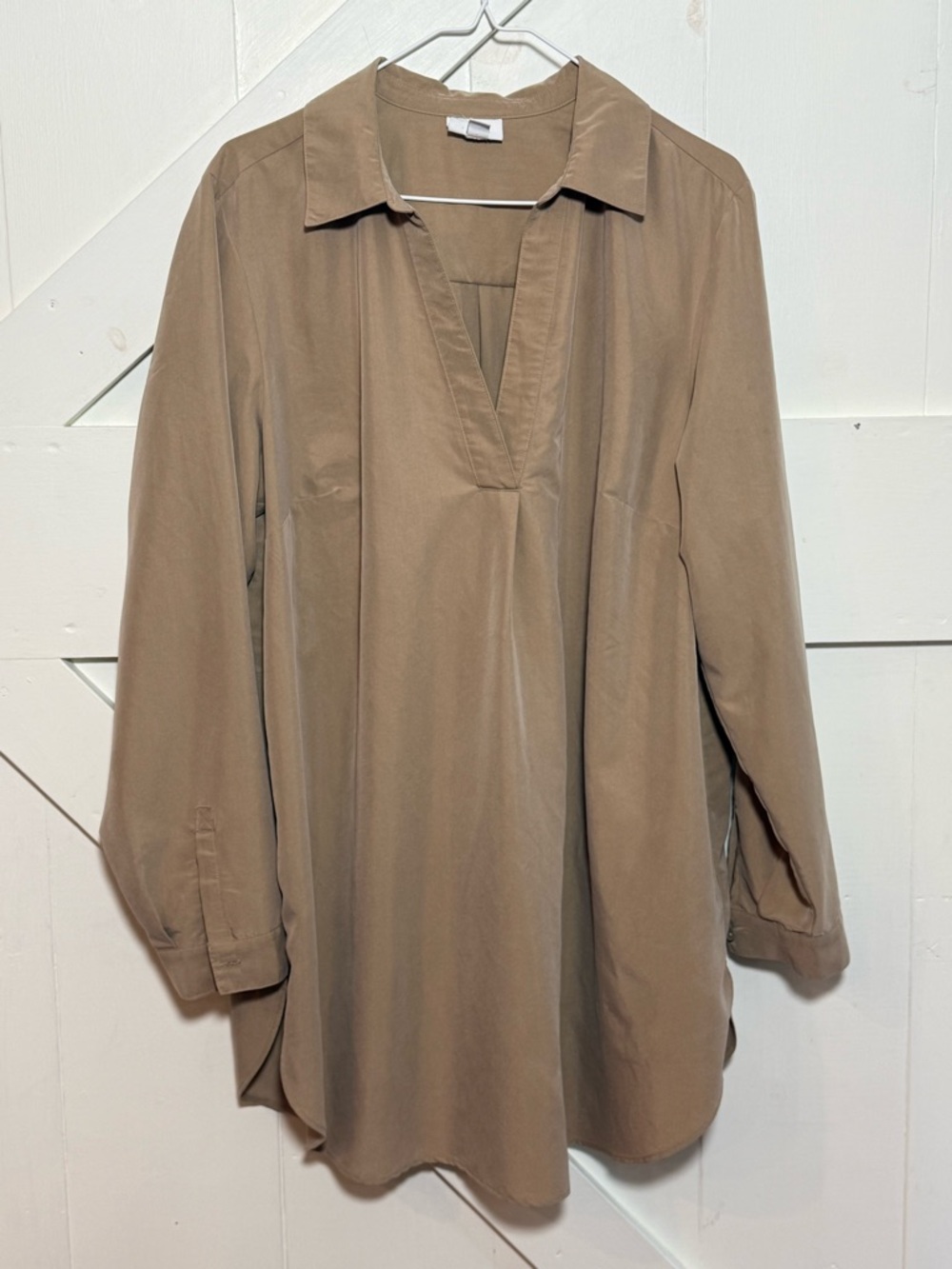 J. Jill XL Tall Taupe Collared V Neck Tunic Blouse Long Sleeve